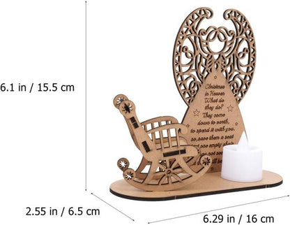 FOMIYES Christmas Candle Holder - Merry Christmas in Heaven Tealight with Wooden Angel Chair | Holiday Table Decor