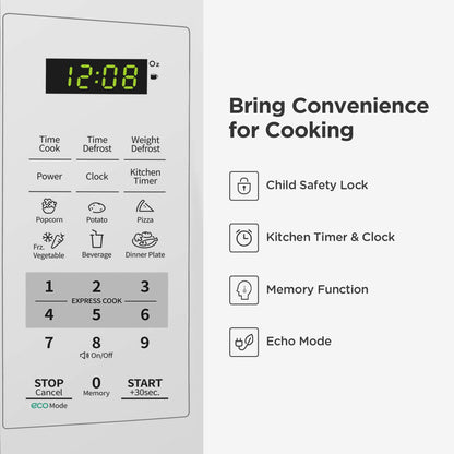 COMFEE' EM720CPL-PM Countertop Microwave Oven with Sound On/Off, ECO Mode and Easy One-Touch Buttons, 0.7 Cu Ft/700W, Pearl White