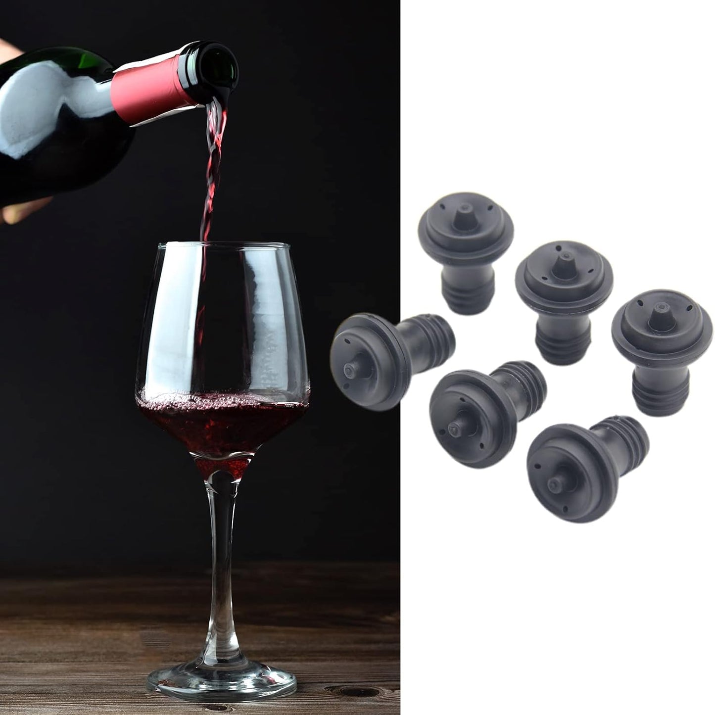 Wine Bottle Stopper, Wine Saver Vacuum Stoppers, Wine pump Vacuum Stoppers, Pack of 6, Rubber Wine Stoppers for Wine Saver Vacuum Pump Preserver, Solid stoppers Fit Every Bottle Keep Wine Fresh