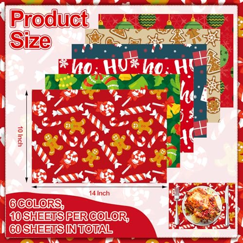 Christmas Disposable Paper Placemats 60 Pcs, 10.24 x 14.57 Inches - Holiday Table Decor