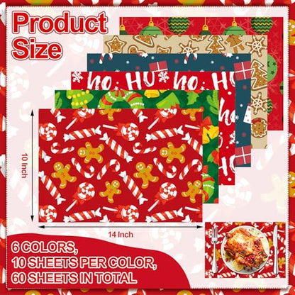 Christmas Disposable Paper Placemats 60 Pcs, 10.24 x 14.57 Inches - Holiday Table Decor