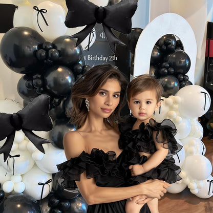 Black Bow Birthday Party Decorations - 122pcs Double Stuffed Pearl & Foil Balloons for Girls' Celebrations