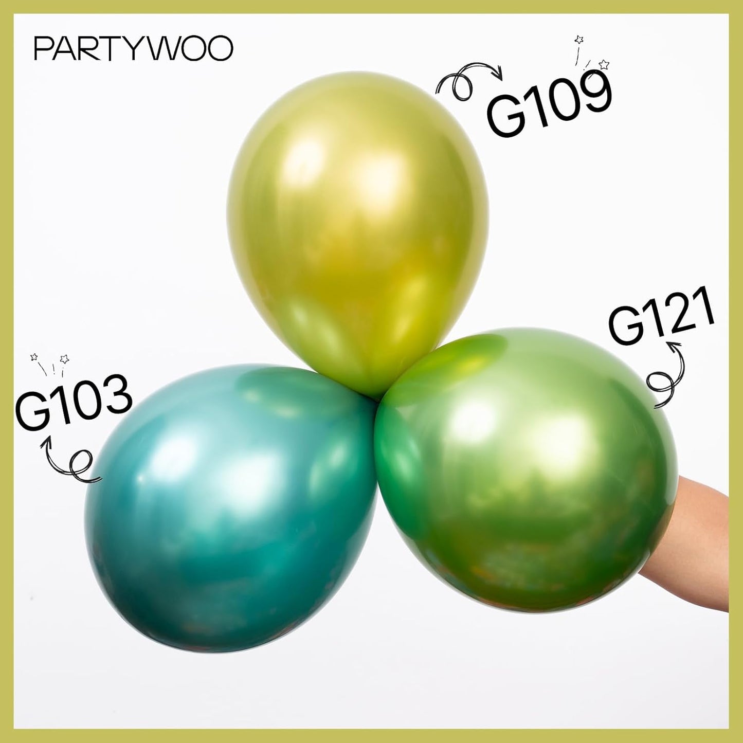 PartyWoo Metallic Lime Green Balloons - 140-Piece Arch Kit for Spring Birthday & Tea Party | 5-12 Inch Sizes