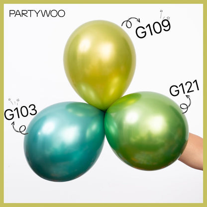 PartyWoo Metallic Lime Green Balloons - 140-Piece Arch Kit for Spring Birthday & Tea Party | 5-12 Inch Sizes