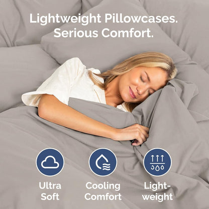 Skiennix Standard Pillow Cases Set of 4 - Ultra Soft Hotel Quality Covers - Machine Washable Light Grey