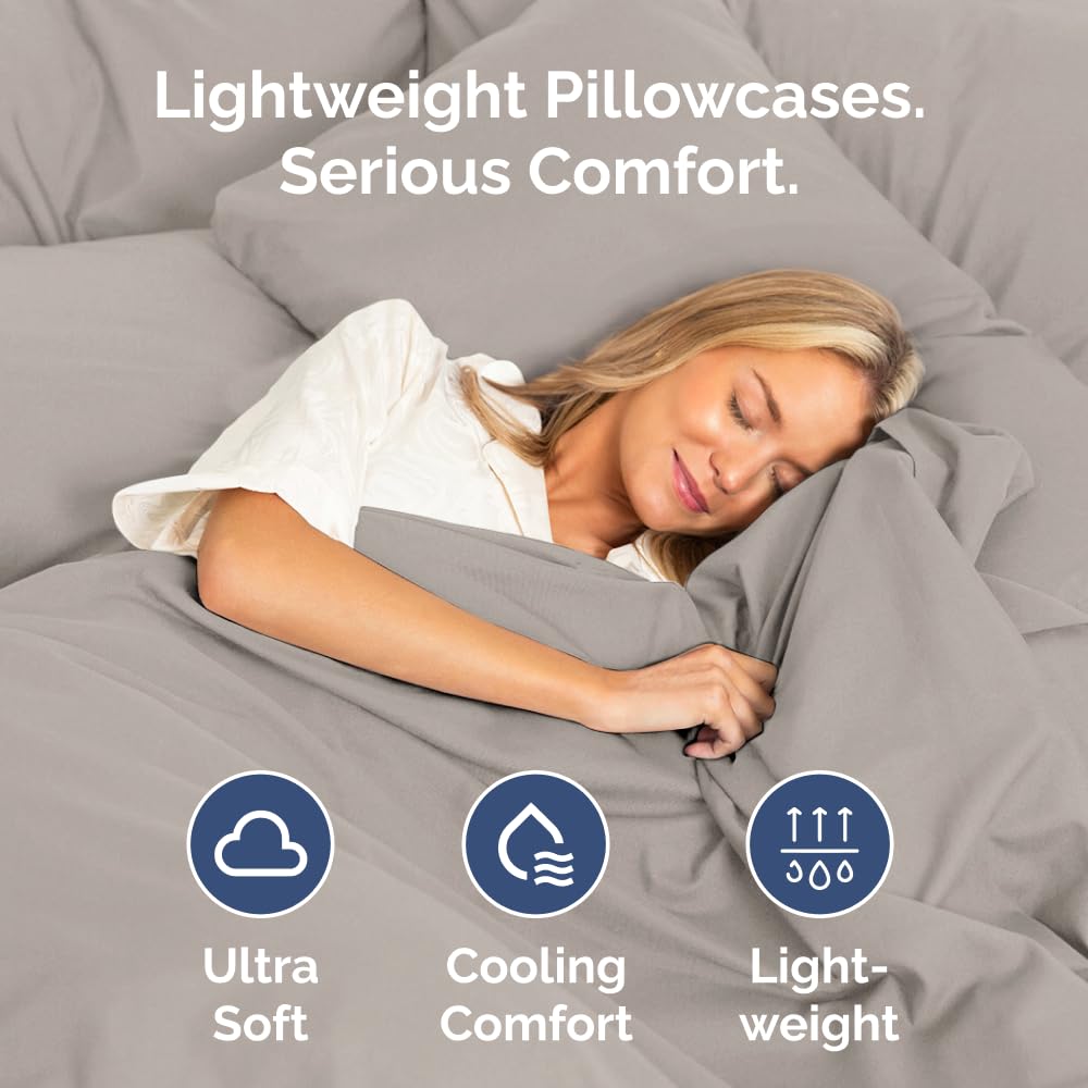 Standard Pillow Cases Set of 4 - Ultra Soft Hotel Quality Pillowcase Covers - Comfy Bedding for Women, Men, Kids & Teens - Machine Washable Pillow Protectors - 4 Piece Set - Standard Size Light Grey