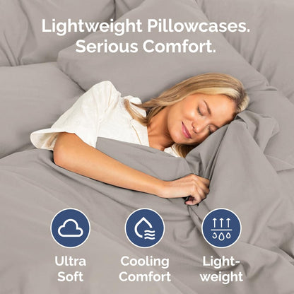 Standard Pillow Cases Set of 4 - Ultra Soft Hotel Quality Pillowcase Covers - Comfy Bedding for Women, Men, Kids & Teens - Machine Washable Pillow Protectors - 4 Piece Set - Standard Size Light Grey