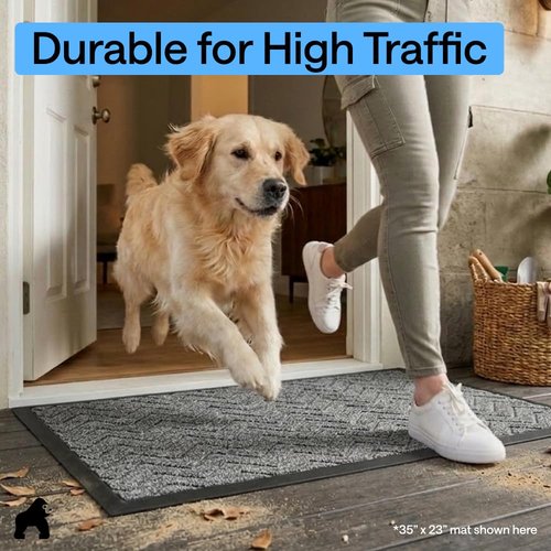 GORILLA GRIP 100% Waterproof All-Season WeatherMAX Doormat, 34x58, US Designed Natural Rubber, Stain and Fade Resistant, Low Profile Indoor Outdoor Door Mats, Easy Clean Patio Mat, Steel Chevron