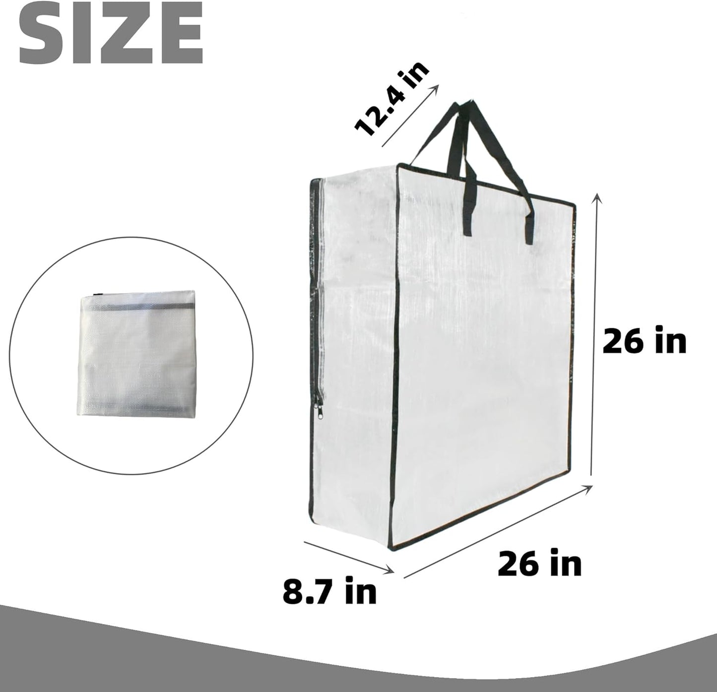 Skiennix Clear Storage Bags - 3 Pack with Zipper & Handles for Closet, Underbed & Moving | Ideal for Bedding & Clothes