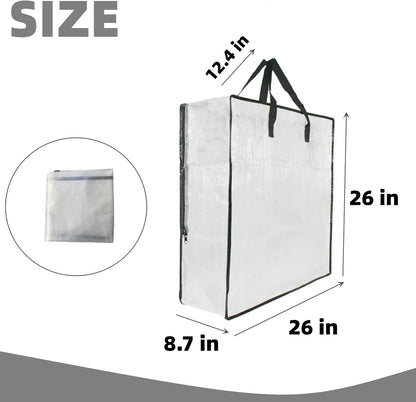 Skiennix Clear Storage Bags - 3 Pack with Zipper & Handles for Closet, Underbed & Moving | Ideal for Bedding & Clothes