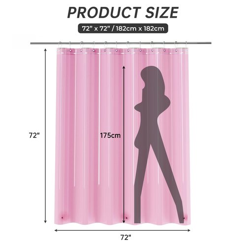 AmazerBath Shower Curtain Liner, 72x72 Transparent Hot Pink Shower Liner, Lightweight Plastic Shower Curtain Liners, Cute Waterproof Shower Liner for Bathroom with 3 Magnets & 12 Grommet Holes