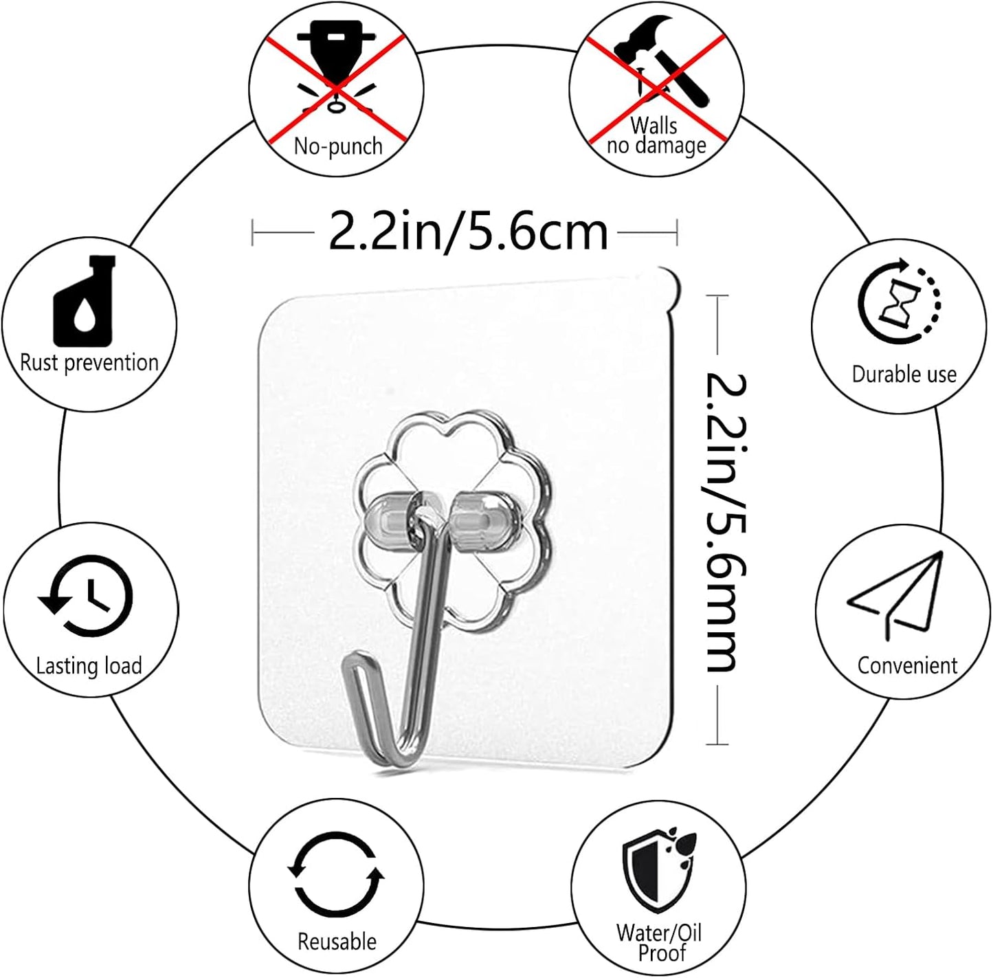 Strong Adhesive Wall Hooks by 30-Pack | Heavy Duty Self-Adhesive Towel & Coat Organizer - Transparent