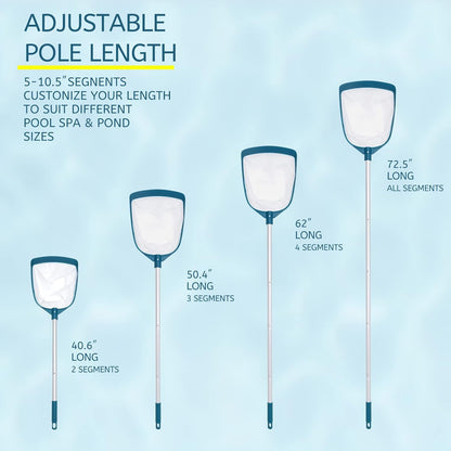 POOLWHALE Swimming Pool Leaf Net Skimmer Rake - Adjustable Aluminum Pole & Fine Mesh for Easy Cleaning