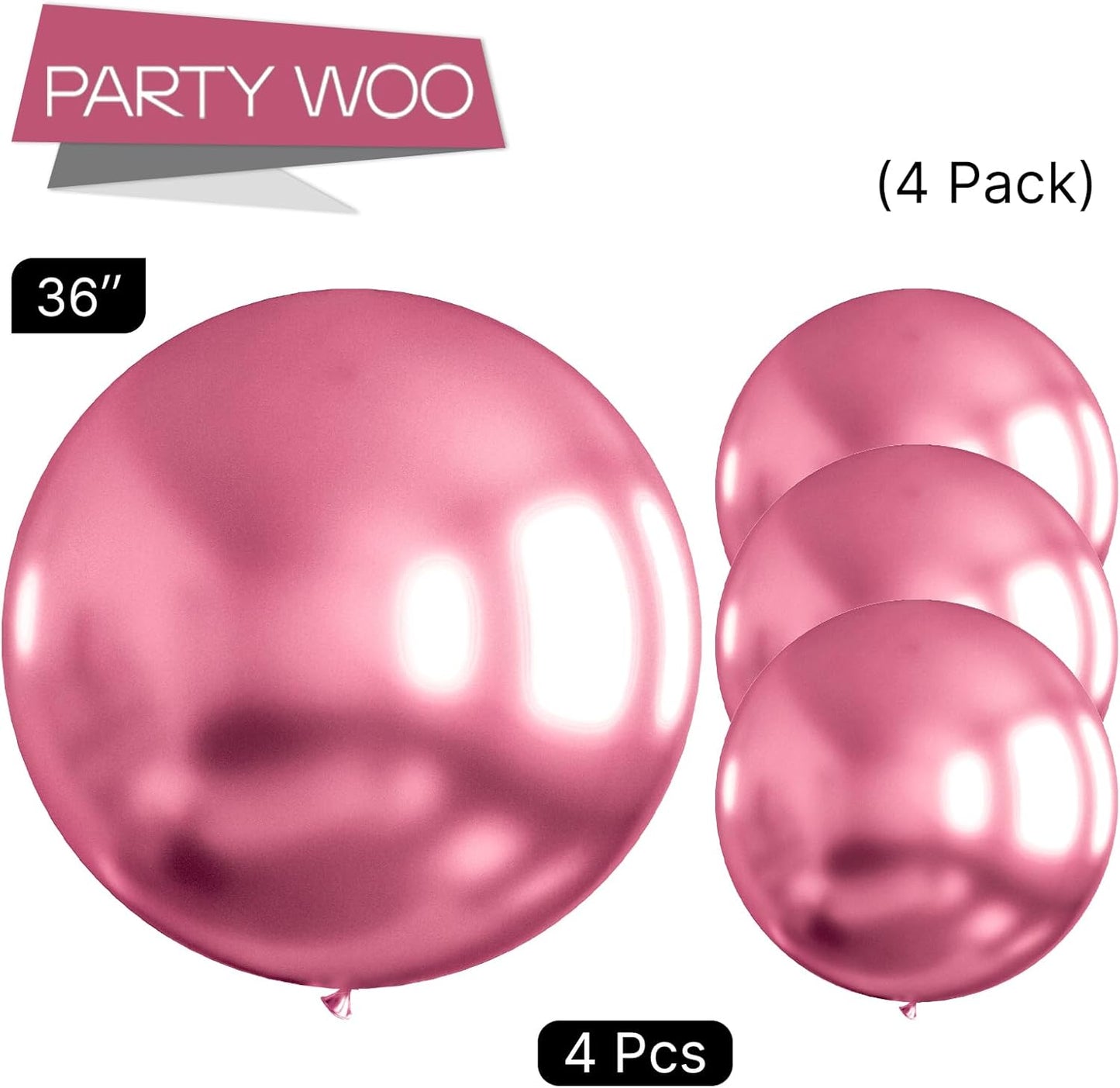 PartyWoo Metallic Pink Balloons - 36 Inch Jumbo Latex Balloons for Birthday & Wedding Decor | 4 Pack