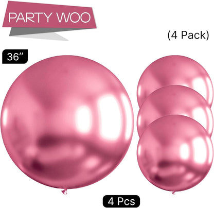 PartyWoo Metallic Pink Balloons - 36 Inch Jumbo Latex Balloons for Birthday & Wedding Decor | 4 Pack