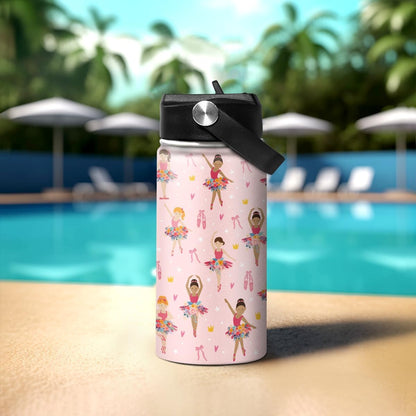 Skiennix Kids Water Bottle - 12oz Insulated Stainless Steel Tumbler with Straw | Ballet Design for School