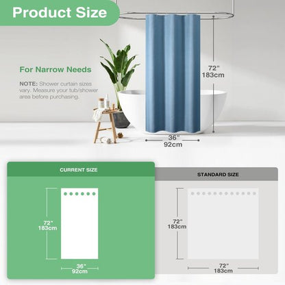 Dynamene Stall Fabric Shower Curtain - 36x72 Waffle Weave Weighted Cloth Shower Curtains for Bathroom, Neutral Heavy Duty Hotel Spa Luxury Bath Curtain Set with 6 Plastic Hooks, Moonlight Blue