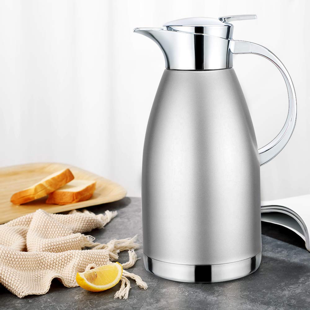 61oz Coffee Carafe Airpot Insulated Coffee Thermos Urn Stainless Steel Vacuum Thermal Pot Flask for Coffee, Hot Water, Tea, Hot Beverage - Keep 12 Hours Hot, 24 Hours Cold (Silver) …