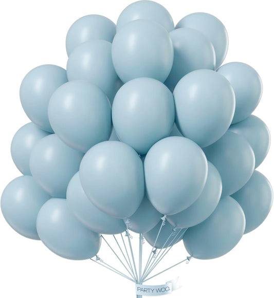 PartyWoo Dusty Blue Balloons - 100pcs 12 Inch Light Blue Aqua Latex Helium Balloons for Events