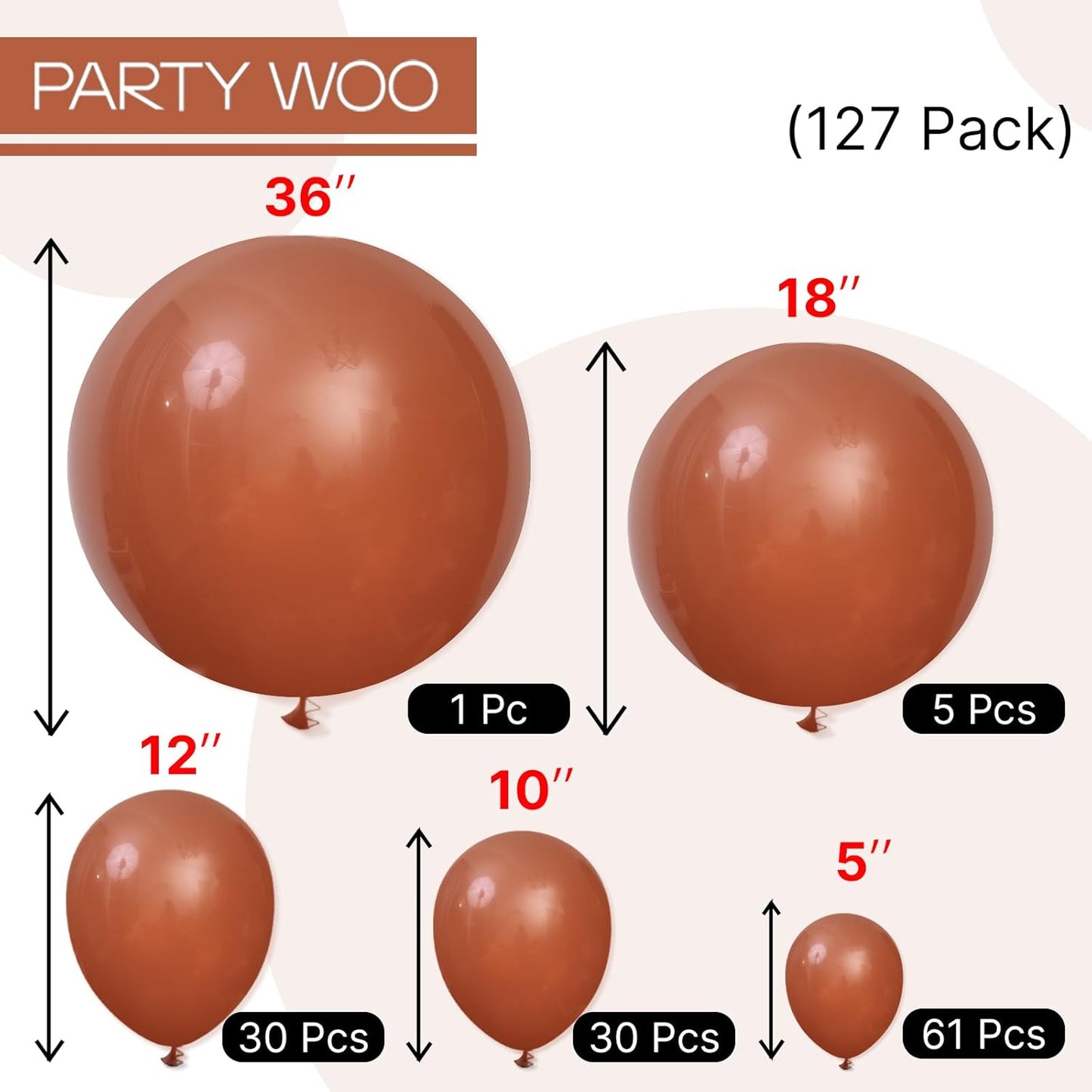 PartyWoo Dark Brown Balloon Arch Kit - 127pcs in Various Sizes for Jungle Safari & Fall Parties