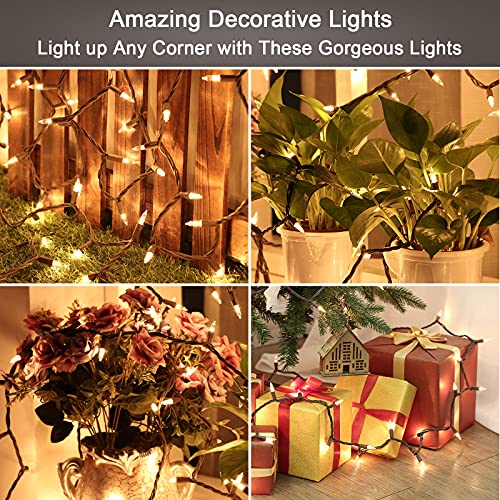 ODEETRONIC Warm White Christmas String Lights - Brown Wire, 21.63 ft, 100 Incandescent Bulbs