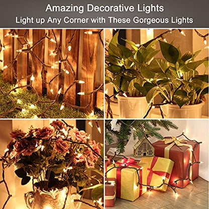 ODEETRONIC Warm White Christmas String Lights - Brown Wire, 21.63 ft, 100 Incandescent Bulbs