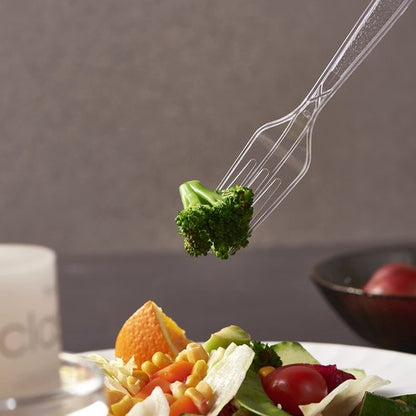 FULING Plastic Forks [300 Pack] Clear Heavyweight Disposable Fork Heavy Duty [Every 100 Packs, a Total of 3 Packs]