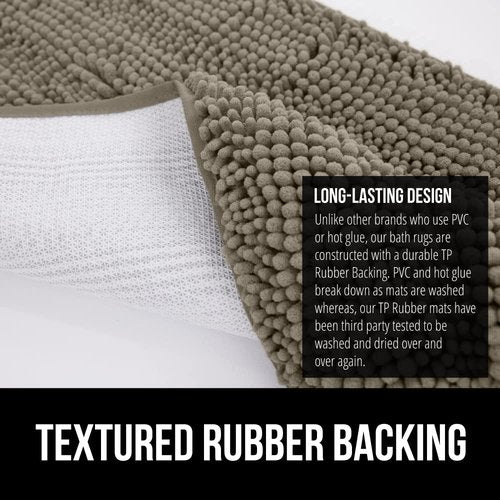 GORILLA GRIP Bath Rug Mat 48x24, Thick Soft Absorbent Chenille, Quick Dry Microfiber Mats, Rubber Backing Washable Shower Floor Rugs, Bathmat Runner, US Designed Bathroom Home Decor Accessories Latte
