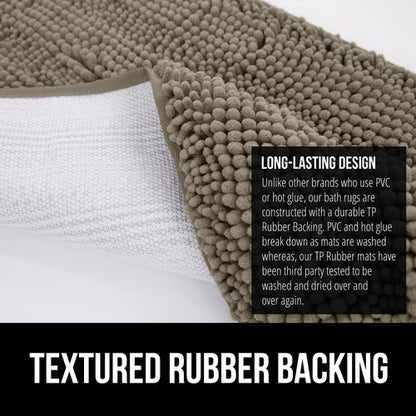 GORILLA GRIP Bath Rug Mat 48x24, Thick Soft Absorbent Chenille, Quick Dry Microfiber Mats, Rubber Backing Washable Shower Floor Rugs, Bathmat Runner, US Designed Bathroom Home Decor Accessories Latte