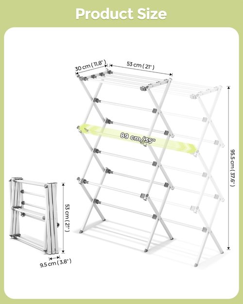 APEXCHASER 3-Tier Metal Drying Rack - Collapsible & Expandable Laundry Airer for Indoor/Outdoor Use | White