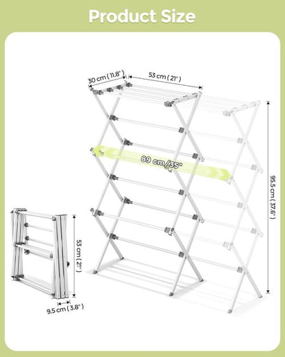 APEXCHASER 3-Tier Metal Drying Rack - Collapsible & Expandable Laundry Airer for Indoor/Outdoor Use | White