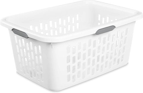 Large Plastic Laundry Basket by [Brand Name] - 2 Bushel Capacity with 4 Comfort Grip Handles | White