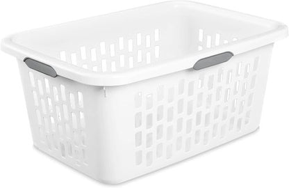 Large Plastic Laundry Basket by [Brand Name] - 2 Bushel Capacity with 4 Comfort Grip Handles | White