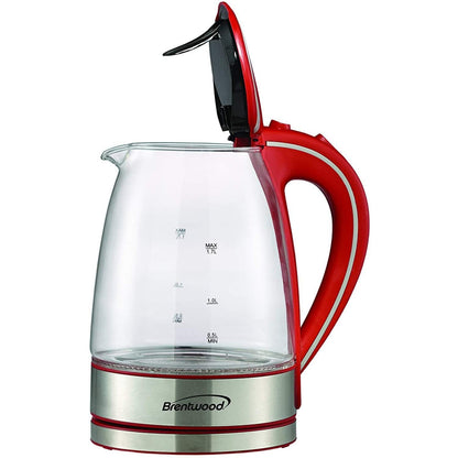 Brentwood Appliances KT-1900R Tempered Glass Tea Kettles, 1.7-Liter, Red