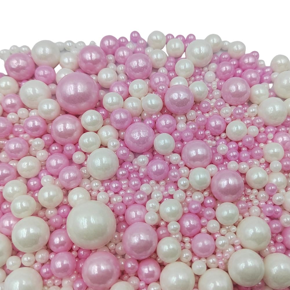 Skiennix Edible White & Pink Sugar Pearls | 120g Baking Sprinkles for Cakes & Cupcakes