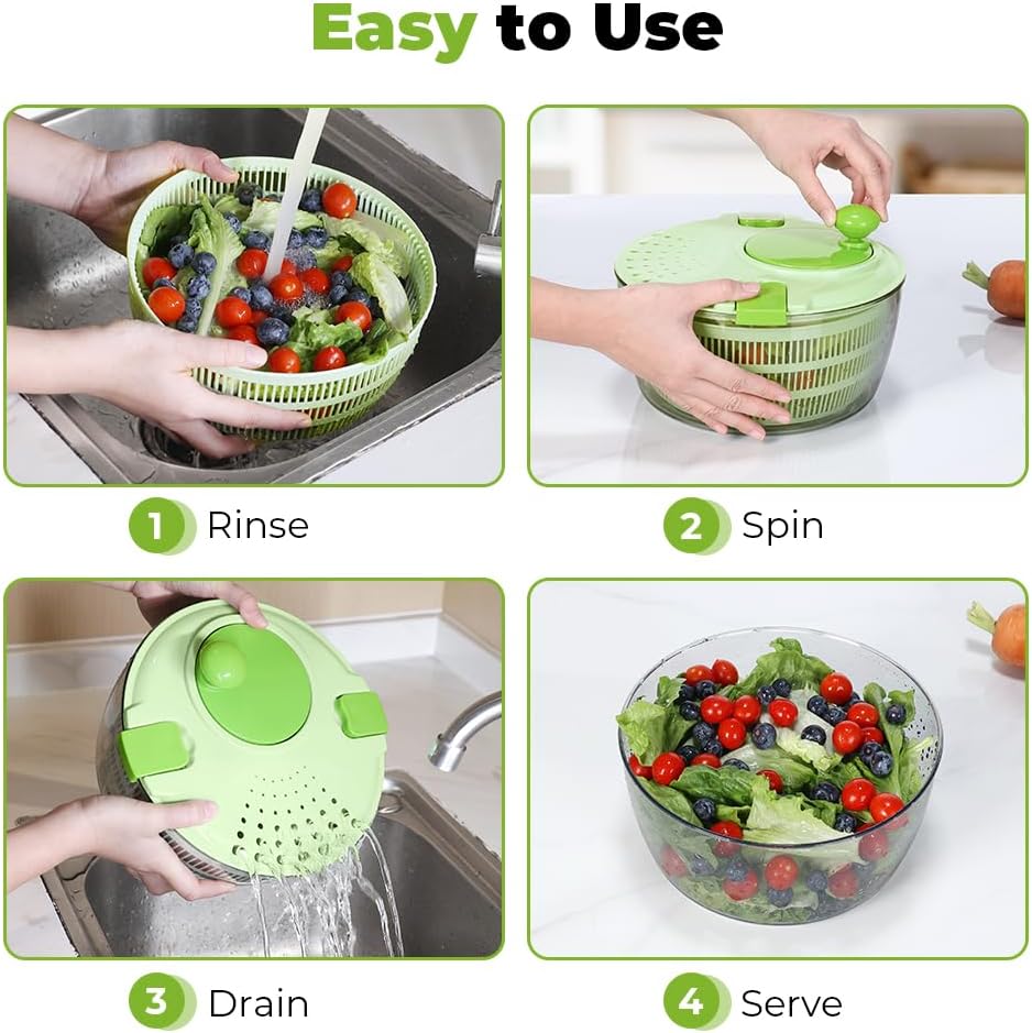 Salad Spinner - 4.4 QT Lettuce Washer with Bowl & Mesh Basket for Easy Washing & Draining