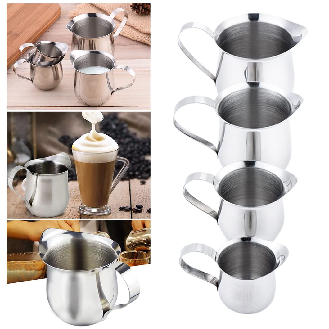 Rolin Roly 2Pcs Milk Frothing Pitcher Stainless Steel 60ml Small Bell-Shaped Creamer Mini Coffee Jug for Barista Cappuccino Espresso Cups Latte Art Pitcher