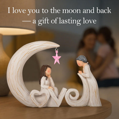 Regine Switzerland Mother Daughter Figurine - Sentimental Resin Sculpture with Love Letters & Pink Star | Perfect Birthday Gift for Mom