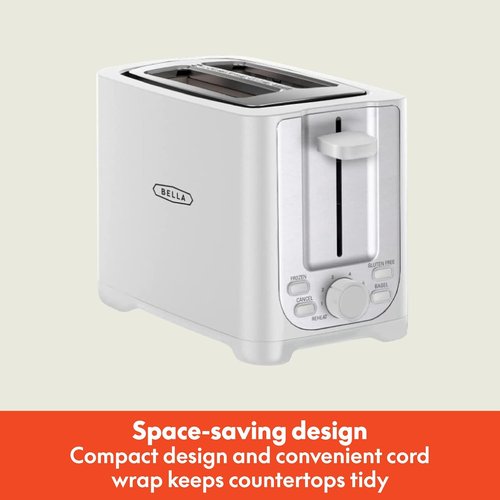 Bella 2 Slice Toaster - Extra Wide Slots, Auto Shut Off & Removable Crumb Tray | Toast Bread, Bagels & Waffles - White