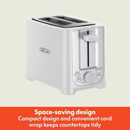Bella 2 Slice Toaster - Extra Wide Slots, Auto Shut Off & Removable Crumb Tray | Toast Bread, Bagels & Waffles - White