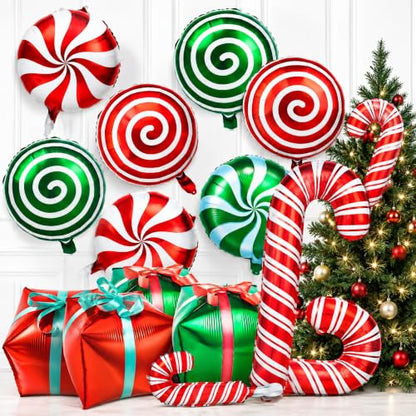HTZNHXT 64Pcs Christmas Foil Candy Cane Balloon Kit - Mylar Holiday Decor