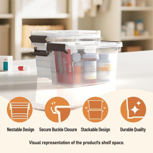 Clear Plastic Storage Bins - 8 Pack Latch Boxes with Handles | 4 Quart Multi-Purpose Containers
