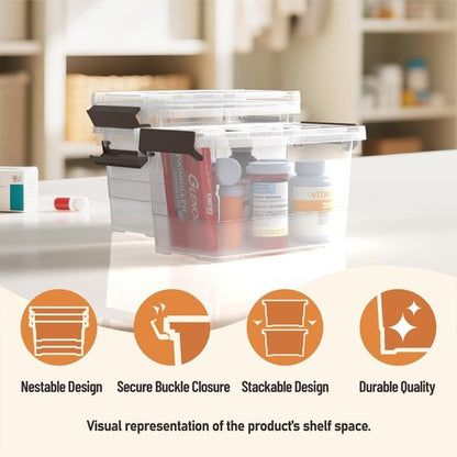 Clear Plastic Storage Bins - 8 Pack Latch Boxes with Handles | 4 Quart Multi-Purpose Containers