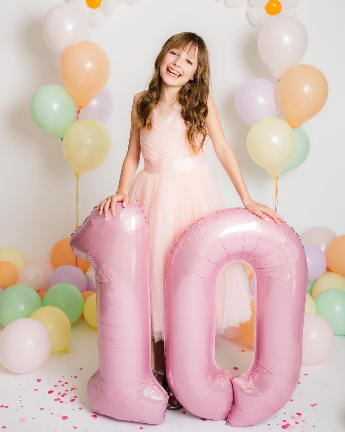 Pastel Pink Number Balloon 10th Birthday Decorations - 40 Inch Big Foil Balloon for Men & Women