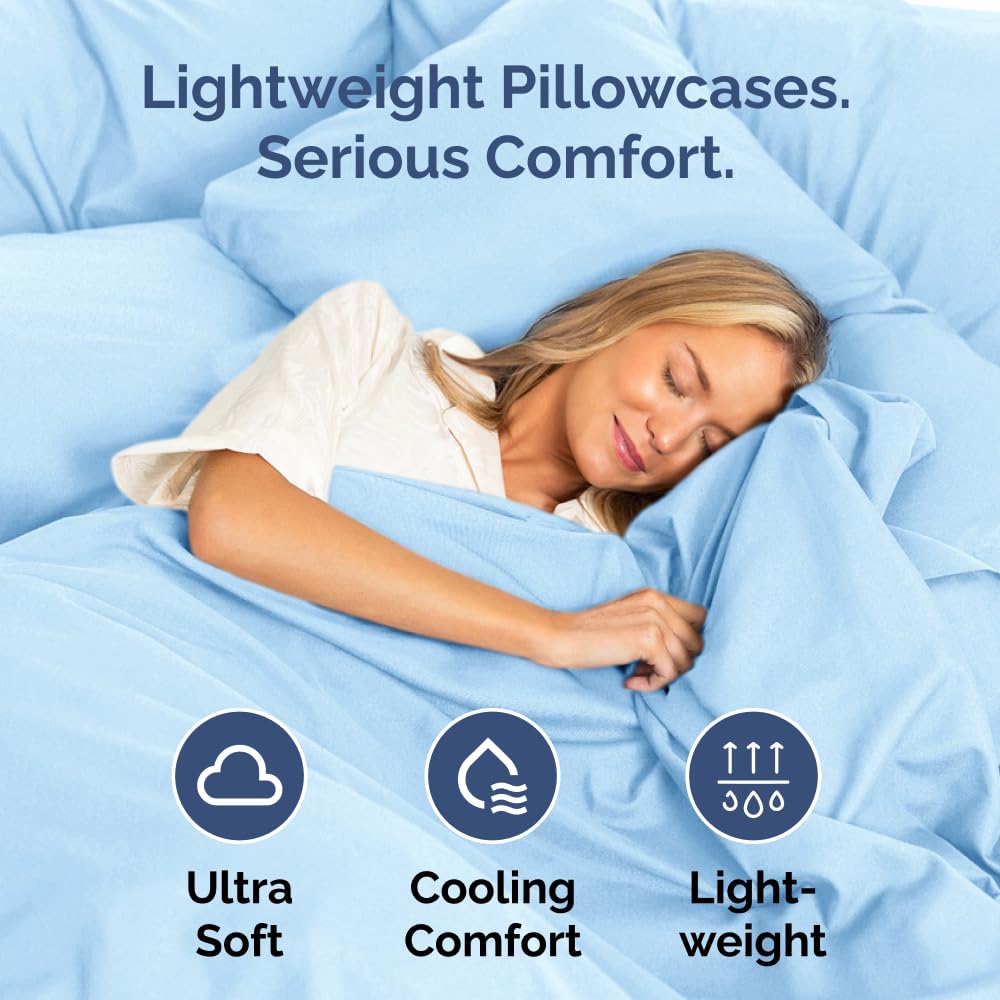 Standard Pillow Cases Set of 2 - Soft Hotel Quality Pillowcase Covers - Comfy & Wrinkle Free - Stain and Fade Resistant - Machine Washable Pillow Protectors - 2 Piece Set - Standard Size Light Blue