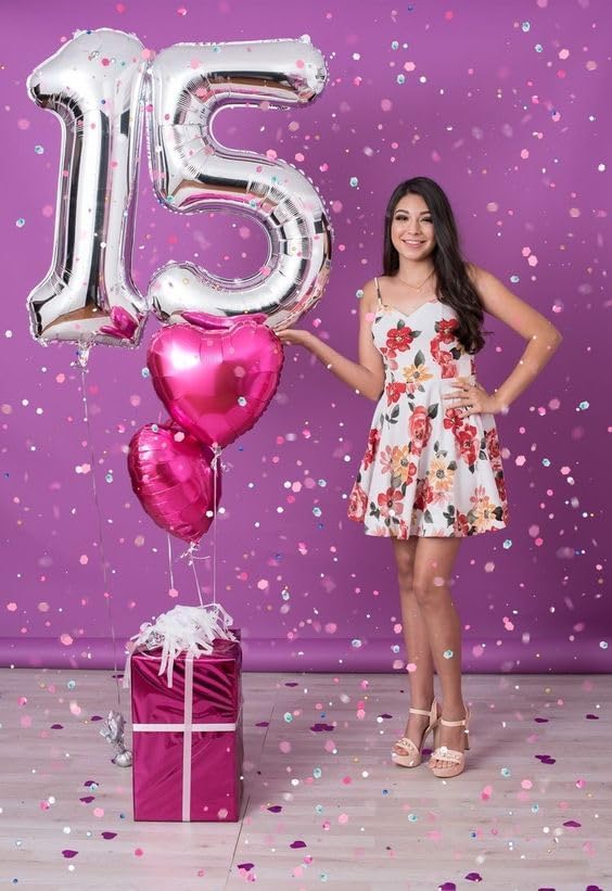 Silver Number 15 Balloon - 40 Inch Silver Birthday Decoration for 15th Birthday Party Supplies