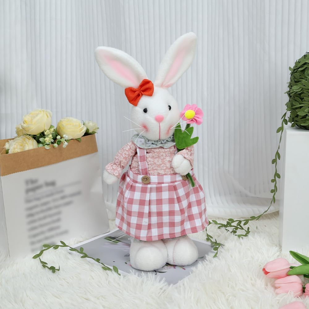 Stretch Legs Easter Bunny Decoration - Charming Pink Figurine for Spring Home & Office Decor
