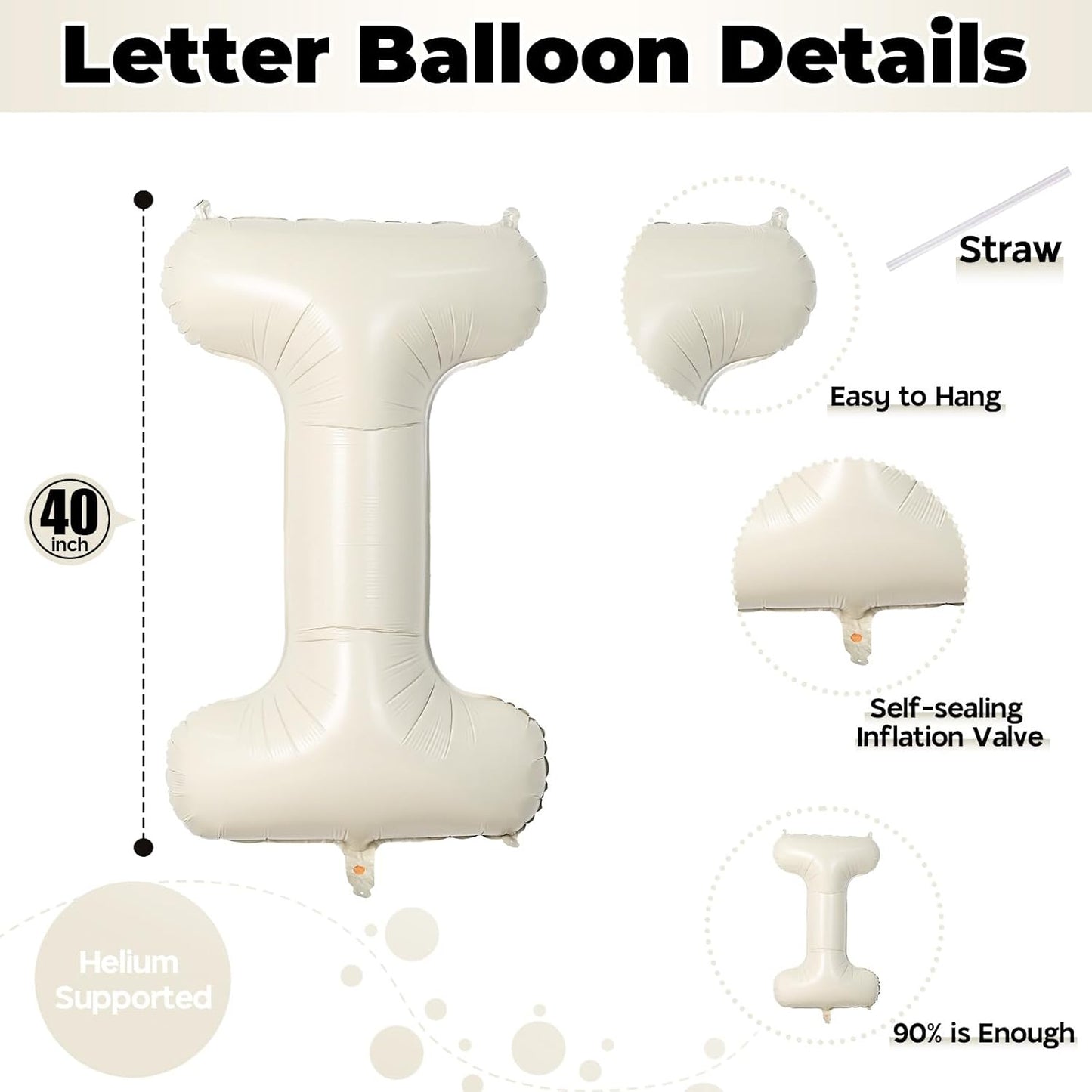 Skiennix Cream 40-Inch Foil Name Balloon - Self-Inflating Large Letter Balloon for Birthday & Baby Shower Decor