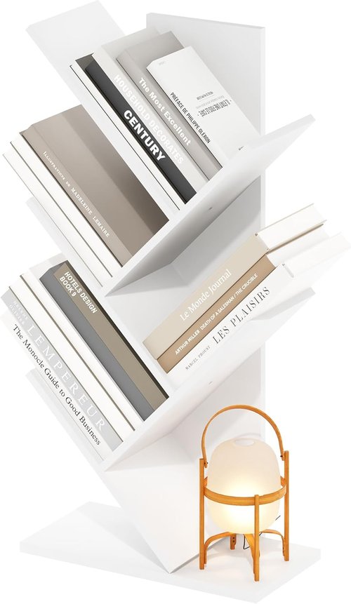 Furinno 5-Tier Tree Bookshelf - Stylish Angled Open Shelf for Room Decor | 8.4 x 15.7 x 30.3 Inches, White