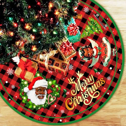 Black Santa Tree Skirt - African American Christmas Decorations 48 Inch